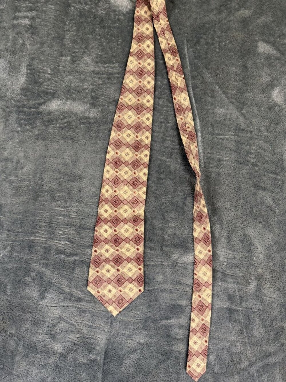Robert Stock Mens Beige Burgundy Geometric Pattern Sandwashed Tie